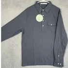 NEW Criquet Pima Cotton Polo Shirt Mens Large Dark Grey Casual Rugby Long Sleeve