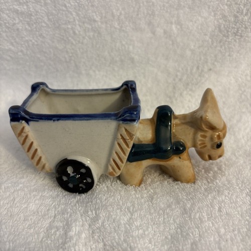 Vintage Occupied Japan Pottery Donkey Burro horse cart planter hand painted - Picture 1 of 5