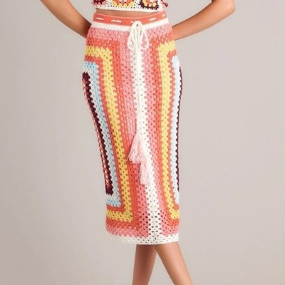 MINKPINK gardenia crochet knit skirt in orange multi size XS NwT