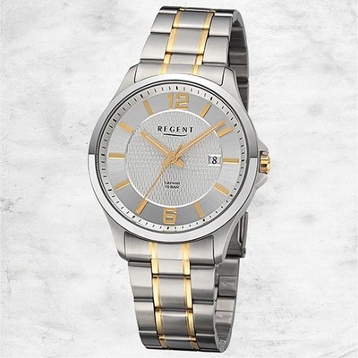 Regent Metall Herren Uhr Armbanduhr Quarz silber gold Metallarmband URF1527