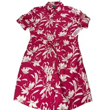 Halston Womens Pink Floral Short Sleeve Button Front Shirt Dress Size M NEW
