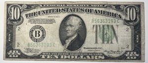 1934 A $10 Ten Dollar Bill Federal Reserve Note  New York, NY Vintage Currency