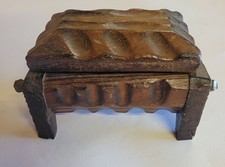 Vintage Hand Carved Wooden Trinket Box Hinged Lid Rustic Folk Art