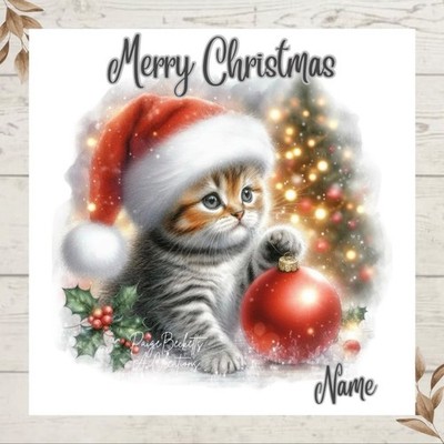 Personalisierte entzückende festliche KÄTZCHEN Katze WEIHNACHTEN Grußkarte JEDER NAME/NAMEN