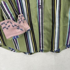 Robert Graham Shirt Mens XL Green Stripe Long Sleeve Button Up Contrast Cuff