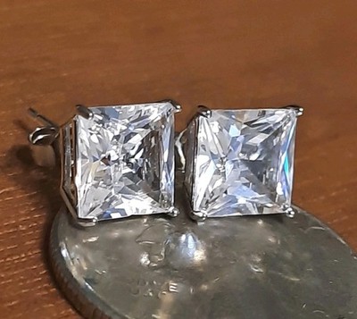 Ohrstecker Sterlingsilber 8 mm weißer Saphir quadratisch Prinzessschliff Schmuck J5
