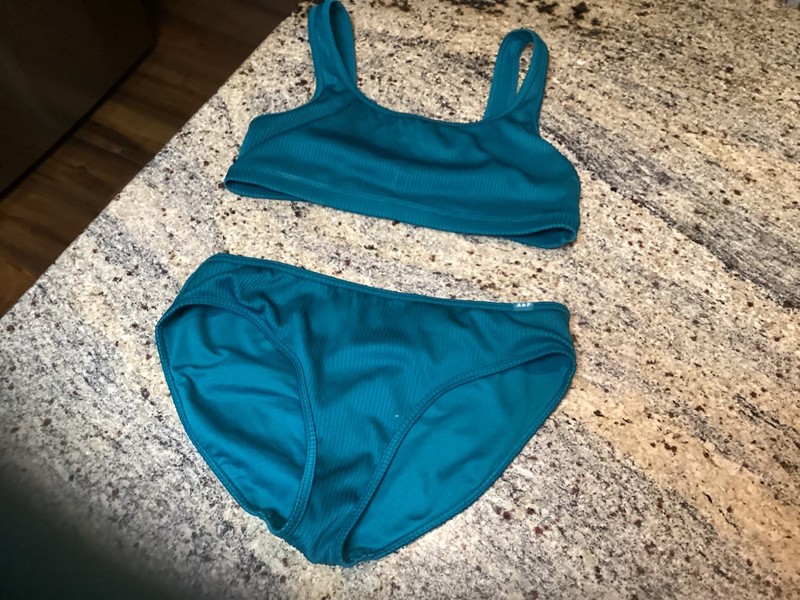 Girls Youth Abercrombie Bathing Suit Stretch Tank Top Strap Size 13/14  Green