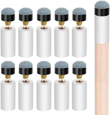 10 Sets Billiard Cues Tips Replacement with White Pool Cue Stick Ferrules, Billi