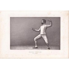 1890 SWORD FENCING Photogravure Print - Second Position, En Garde - 7.5 x 5 Inch