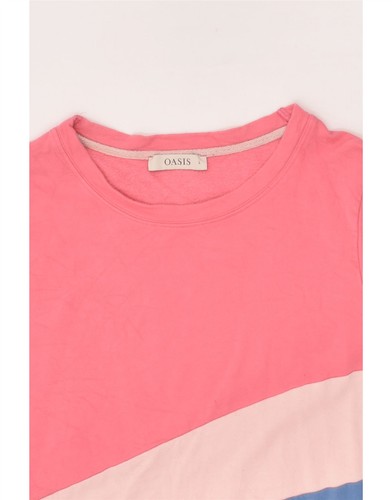 OASIS Womens Sweatshirt Jumper UK 14 Large Pink Colourblock Cotton IT02 - Picture 3 of 3