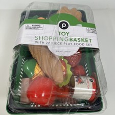 Publix Toy Shopping Basket with 22 Piece Play Food Set Egg Chicken Pub Sub READ