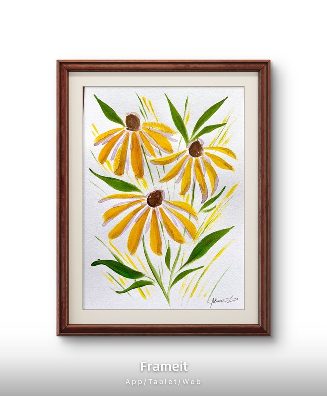 Original Yellow Daisies 3 Painting by Alannah Dyer- Art 5x7 in. Yellow Flowers
