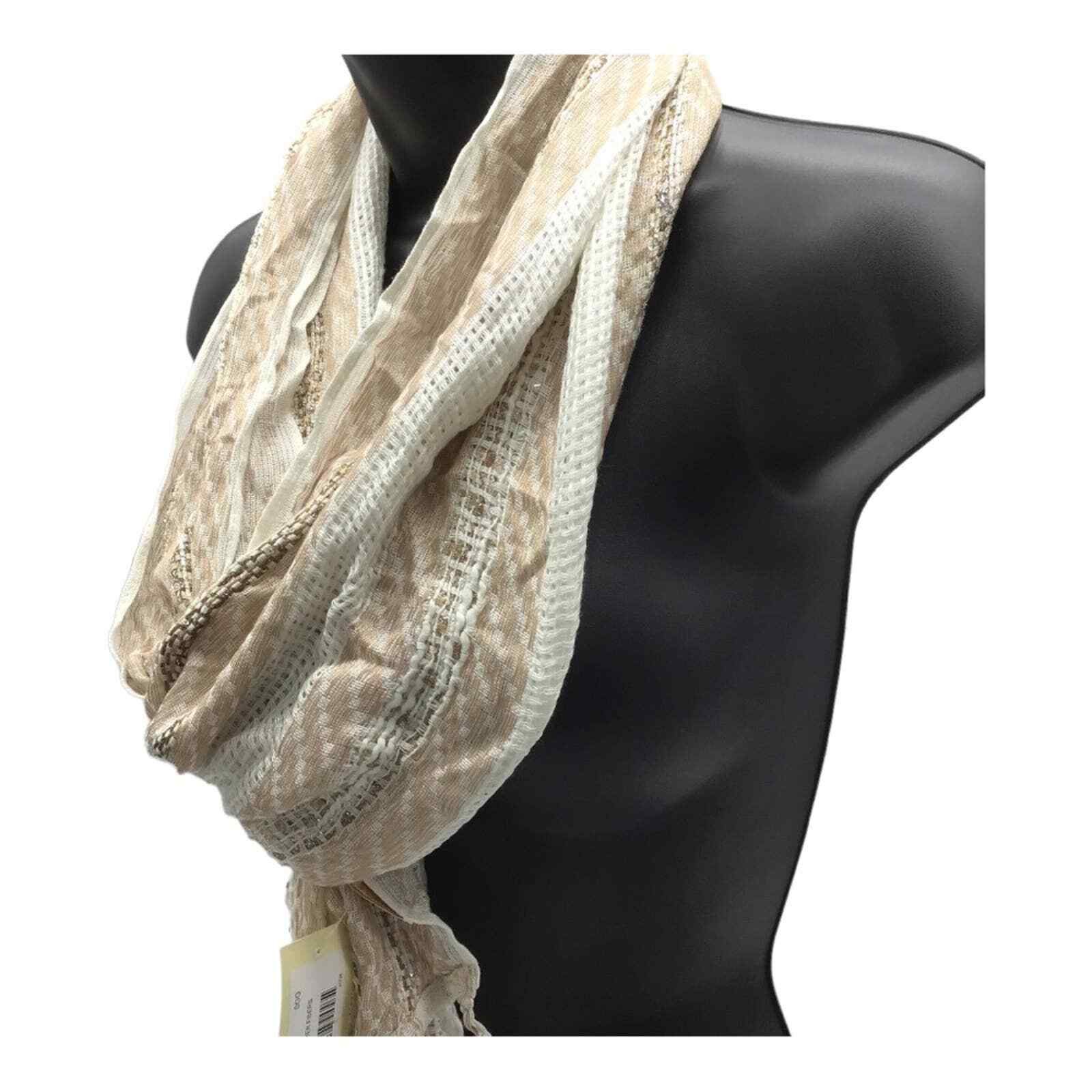 Collection 18 Taupe Scarf with Knotted Fringe Brown Silver Accents NWT 12x96