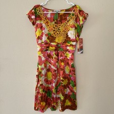 Vintage Beth Bowley Dress Colorful Floral Fit-&-Flare Style 100% Silk Size 6
