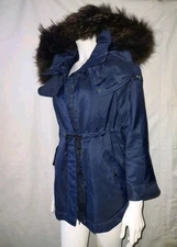 TATRAS Goose Down Parka  Removable Raccoon Fur Trim Hood Jacket Coat Size 1 Blue