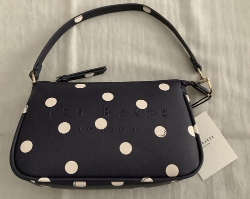 TED BAKER London Navy/White Polka Dot Convertible Shoulder Bag/Wristlet NWT