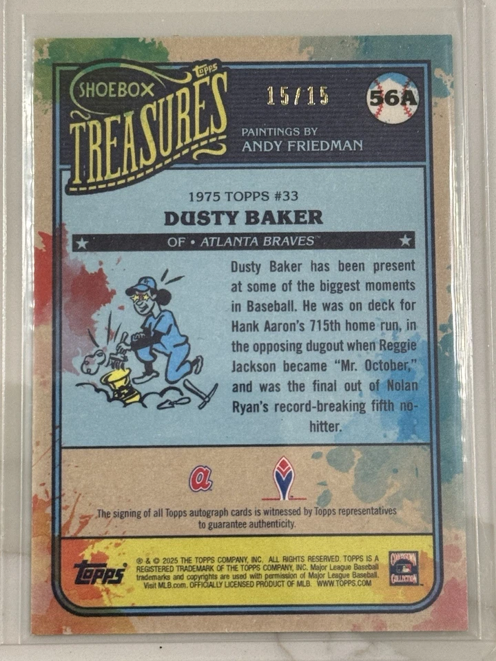 DUSTY BAKER Pintura Salpicadura Trasera Auto 15/15 Braves - 2025 Topps Caja de Zapatos Tesoro Foto 2 de 2