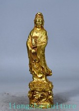 10"old China Buddhism Temple Bronze Kwan Yin GuanYin Goddess Buddha Statue