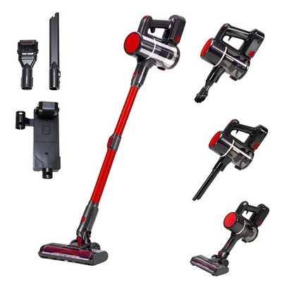 Black and Red Cordless Stick Vacuum Cleaner LED Rechargeable Wireless Vacuum