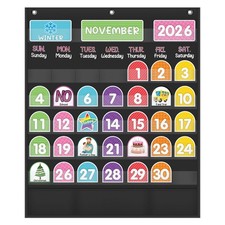 Monthly Calendar Pocket Chart with 92 Activity Cards for Kids,Simplified Cale...