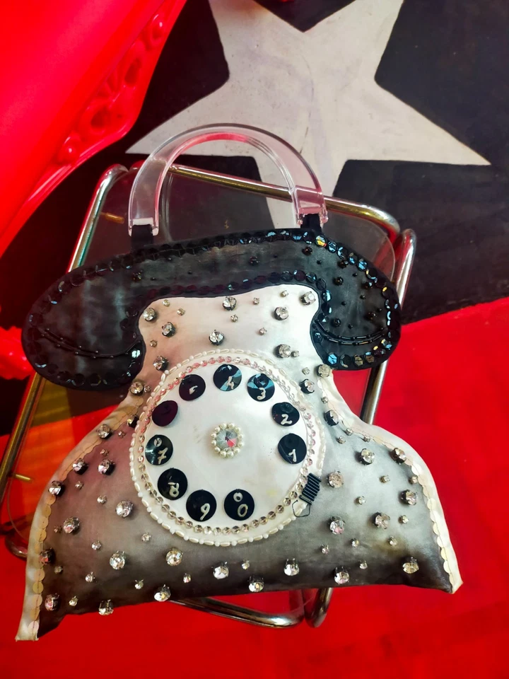 Bolso de mano vintage icónico diseño años 80 asa de hombro moda estrás lentejuelas Foto 4 de 4