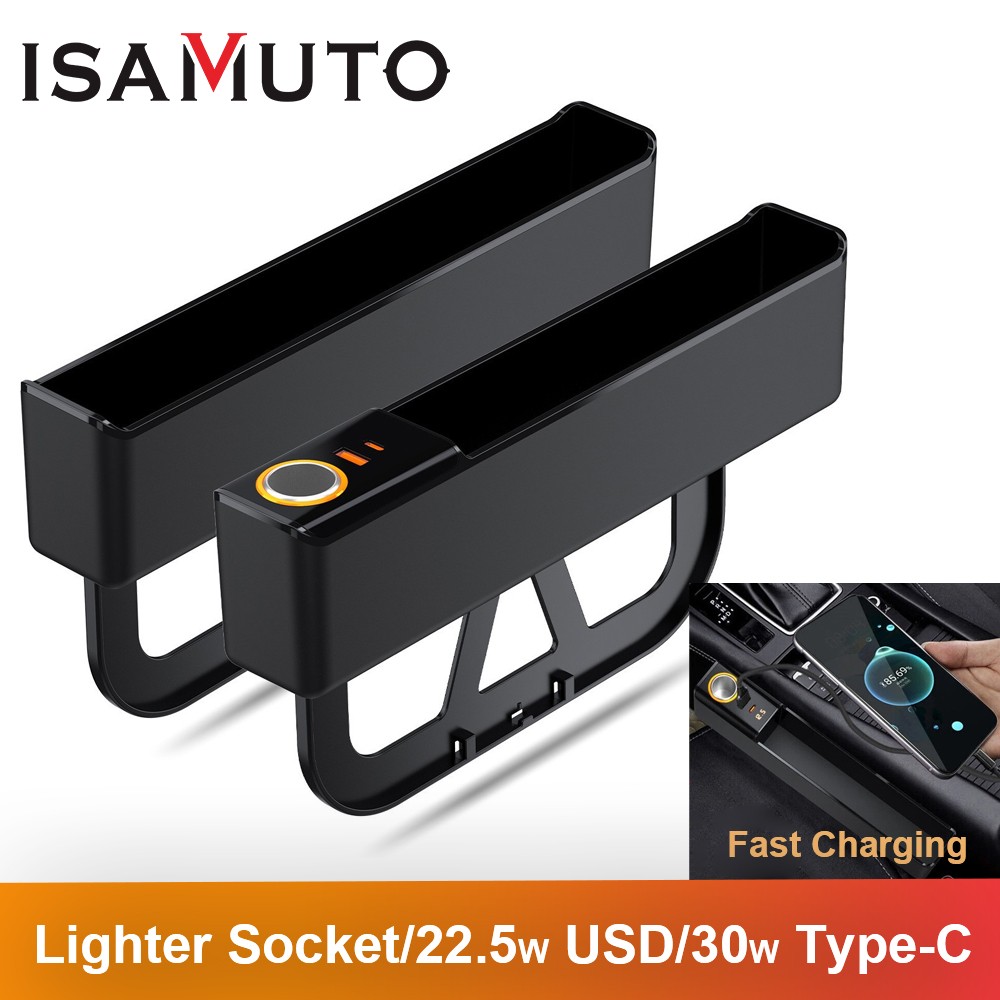 ISAMUTO Car USB Charger Seat Gap Filler Storage Box Phone Holder Organizer
