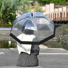 Large Clear Dome See Through Umbrella Handle Transparent Rain Windproof Brolly