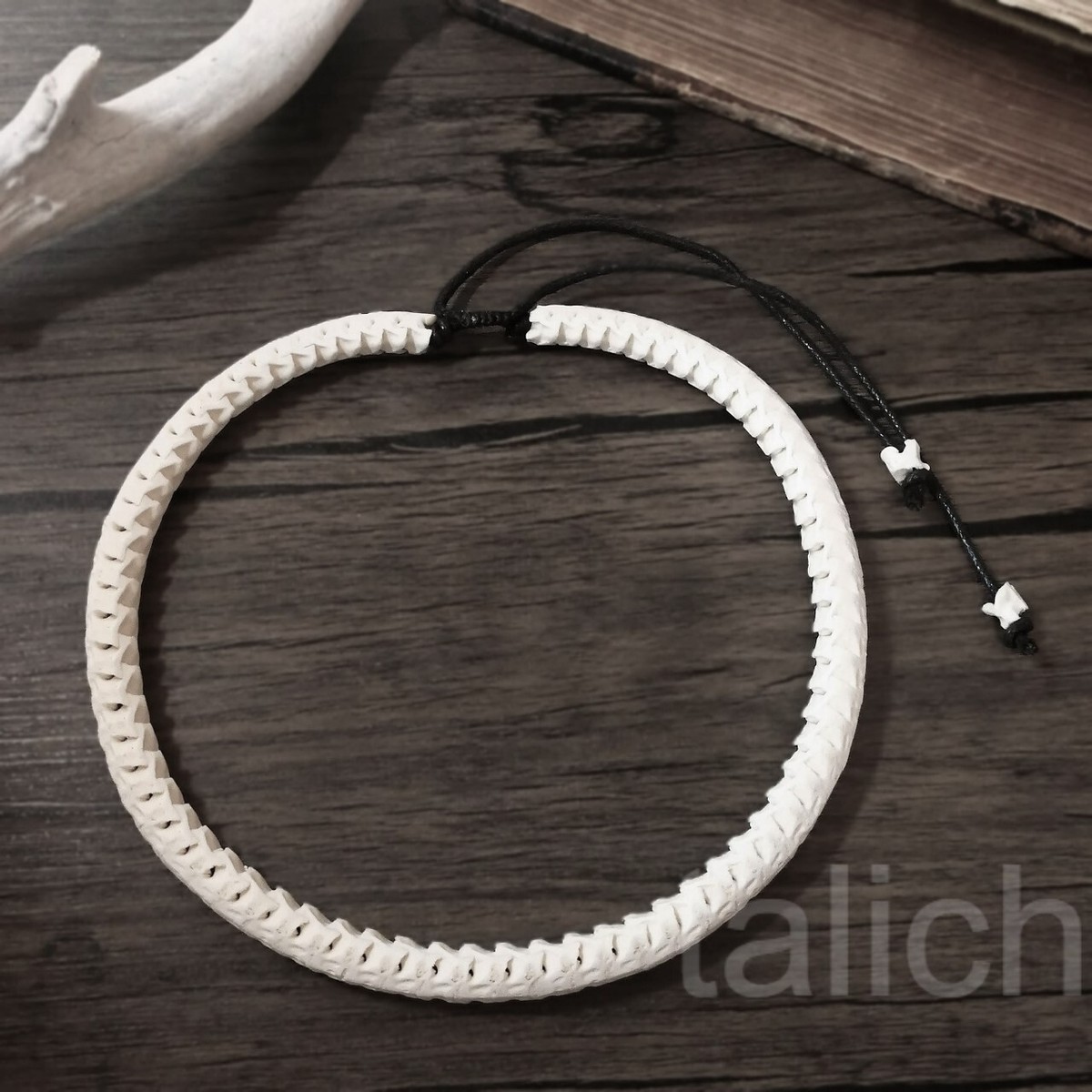 Real Snake Vertebrates Bone Hand Braided Necklace White Adjustable