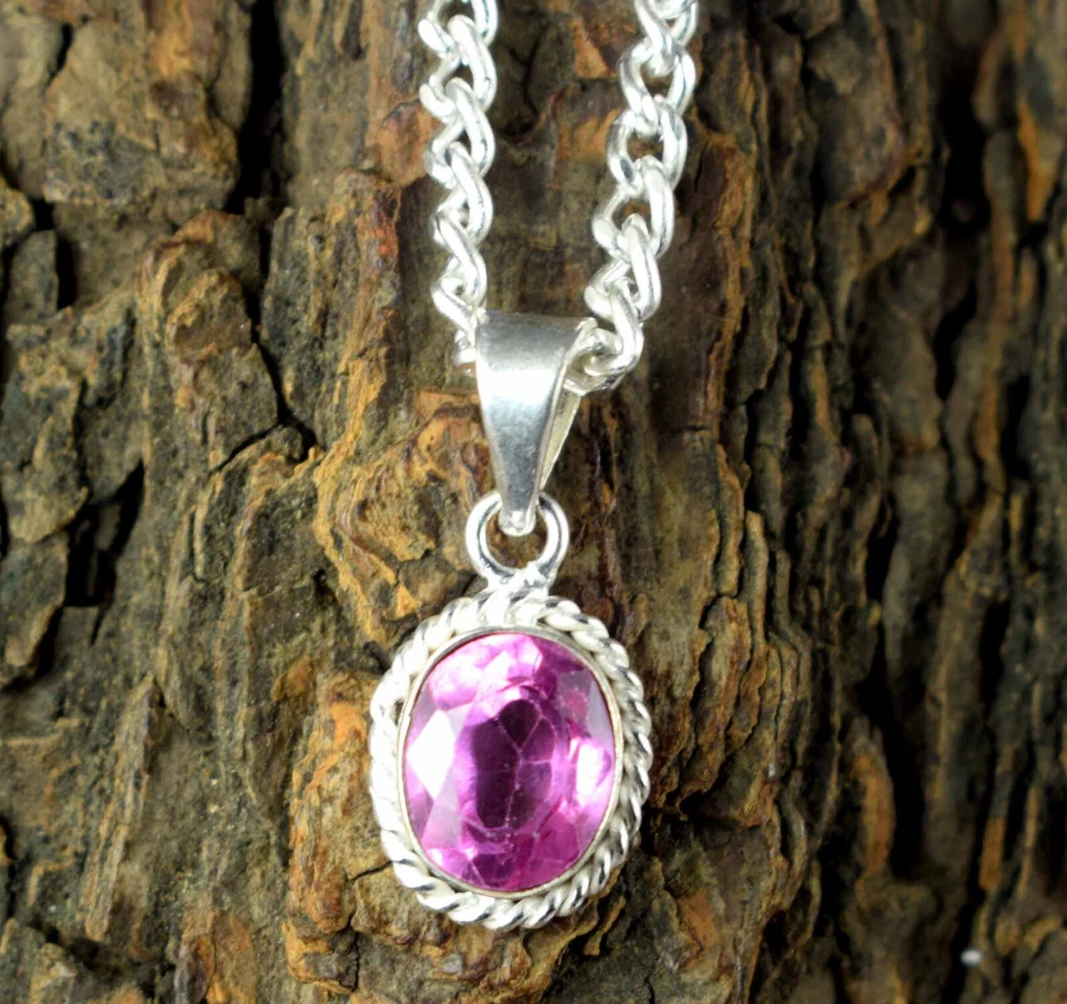 Ciondolo fatto a mano in kunzite rosa: pietra preziosa ovale, argento sterling 925 - Italia