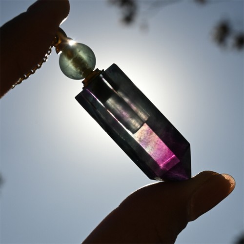 2.4" Natural fluorite carved perfume bottle crystal perfume pendant gift 1pc - Picture 9 of 13