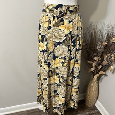 Vtg Evan Picone Women Midi Skirt Floral Belted Yellow Beige Pleated A-line Sz 8