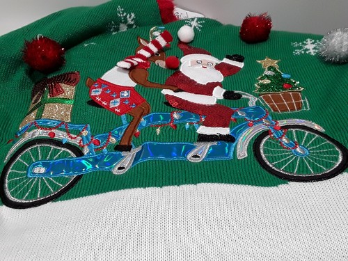 United States Sweater womens size XL Christmas sweater Santa/Rudolf on bike NWT - Picture 10 of 10