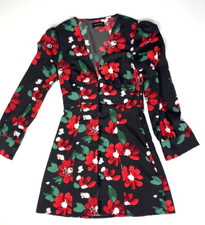 Urban Outfitters Mini Black Floral Long Sleeve Small Petite Dress Button Front