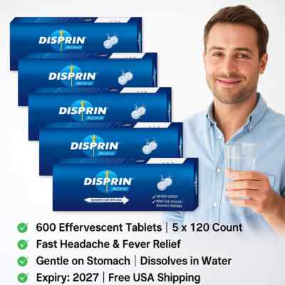Disprin Regular 600 Effervescent Tablets | Fast Pain Relief | Exp 2027 | 5 Pack