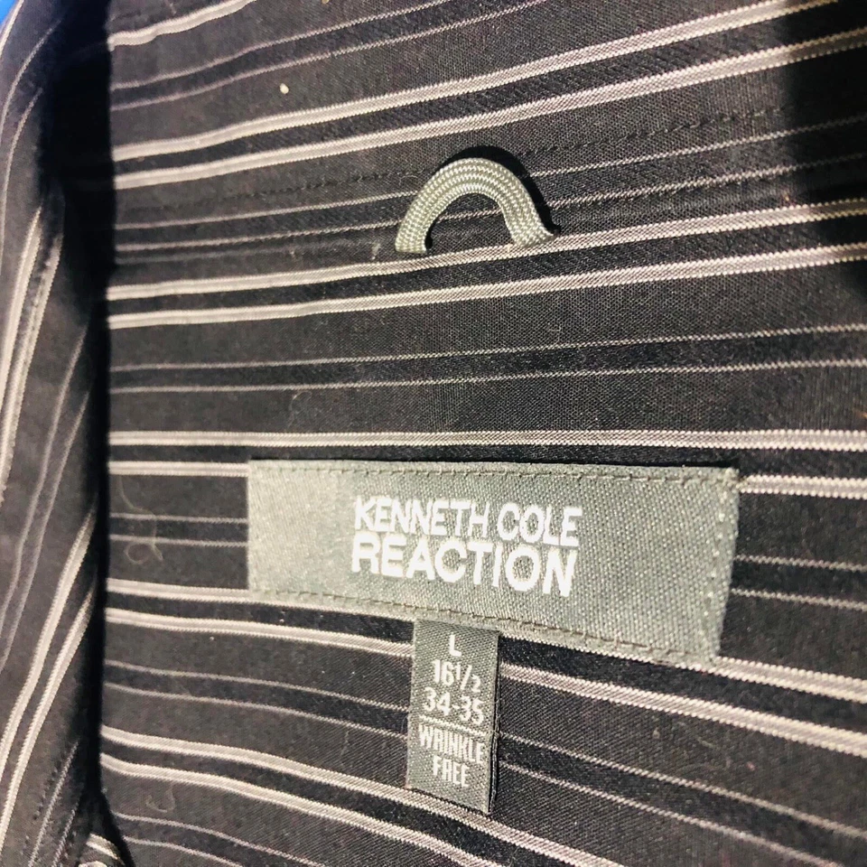 Kenneth Cole Reaction 男式纽扣衬衫 L 16.5 34/35 蓝色长袖 — 第 2/4 张图片