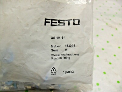 QTY 2 - Festo Qs-1/4-6-1 - 153014 Push-In Fitting, Straight, 1/4 Inch 2-Fittings