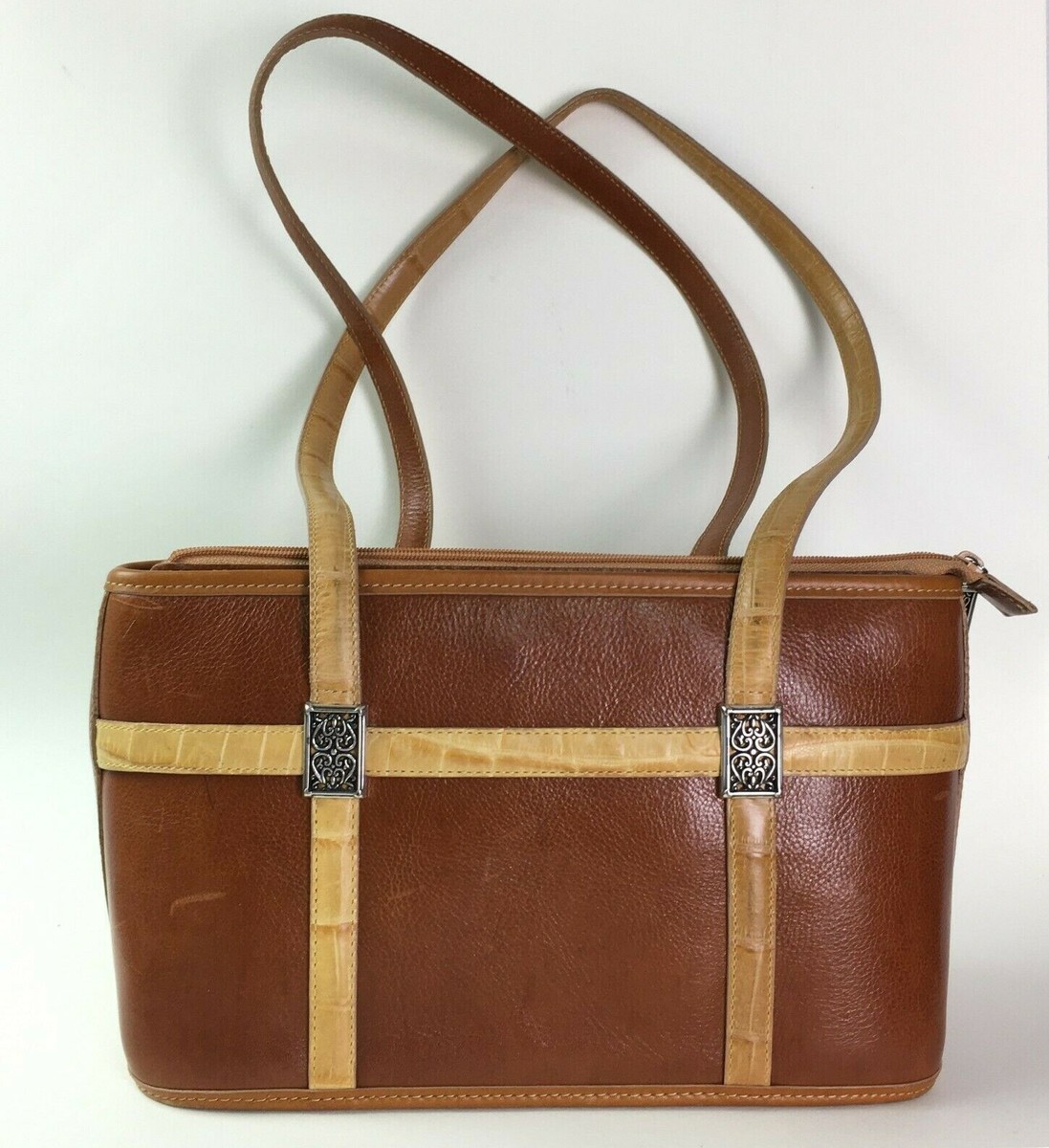 Brighton Vintage Brown Leather Shoulder Bag Croc Embossed  display picture 1