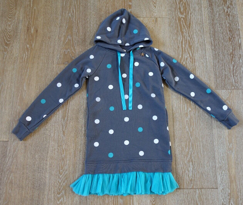 Mim Pi Girls Gray Polka Dot French Terry Sweatshirt Dress Size 11-12 EUC