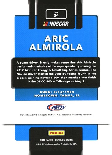 2018 Panini Donruss Racing - Serial Number Cards - PYC - pick from list - Picture 220 of 500