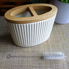 Holder for Makeup Brushes, Pencil Pen Toothbrush Organizer NIB NEW Ceramic Wood