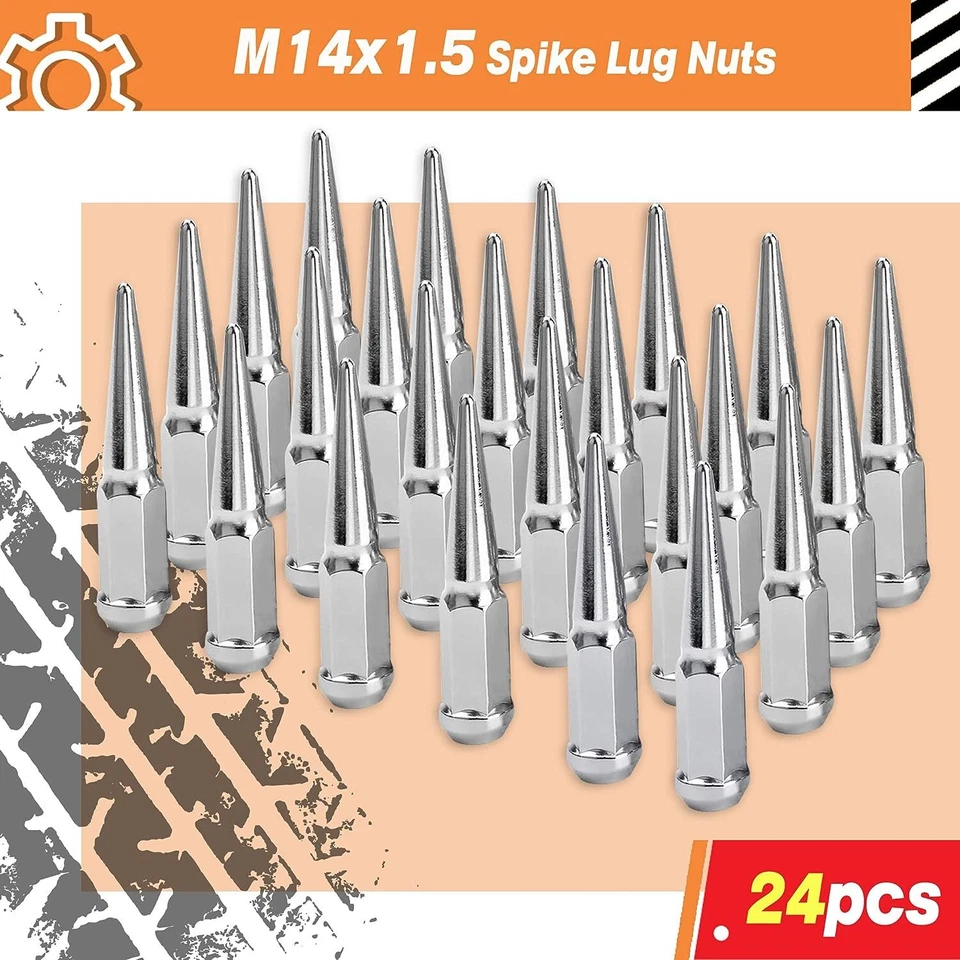 24 PCS Spike Lug Nuts 14x1.5 For Chevy Silverado Tahoe 4.4" Tall with Key - Image 2 of 4