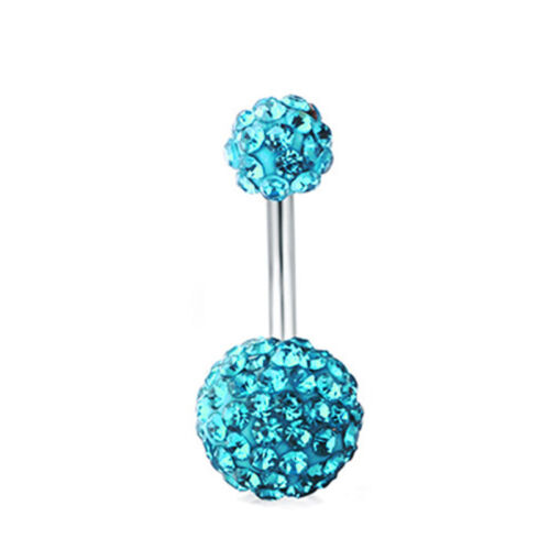 Double Gem Navel Ring Belly Button Jewelry Stainless Crystal Naval Piercing ☆ ♢ - Picture 10 of 23