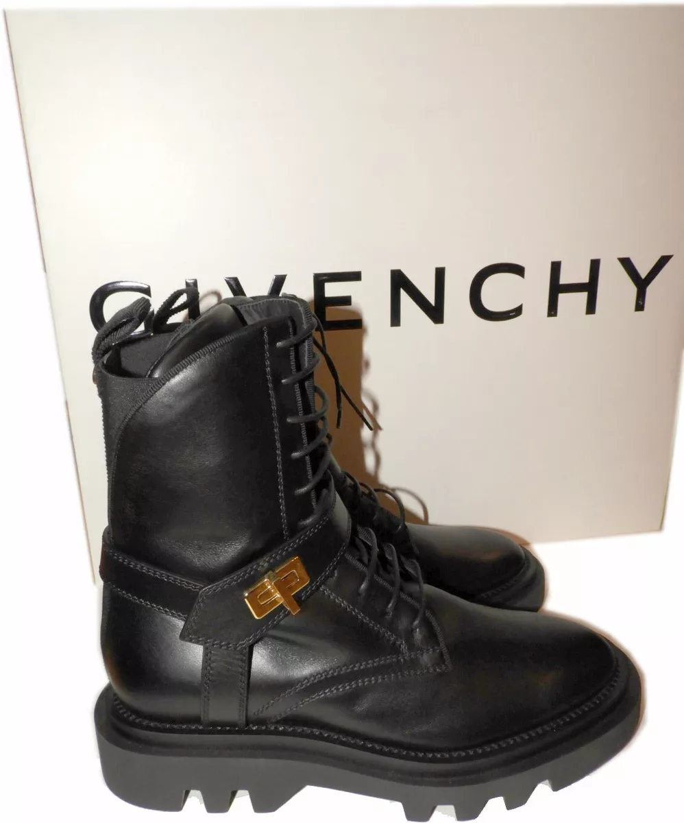 Givenchy Eden Combat Boots Black Leather Ankle Hiking Booties Zip