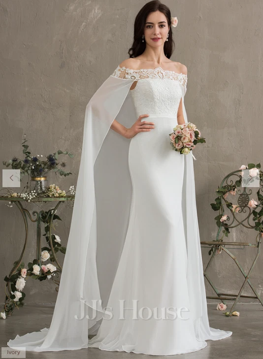 Bohemian Chiffon Wedding Dresses with Cape Lace Appliques A Line Bridal Gowns - Image 2 of 4