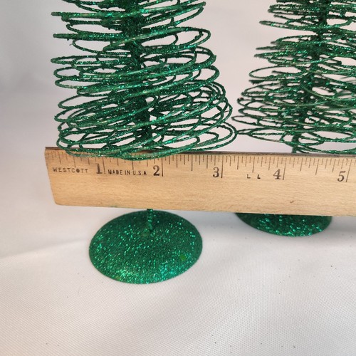 Green Glitter Wire Christmas Trees With Base 9" x 3" Set of 4 Holiday Decoration - Picture 8 of 9
