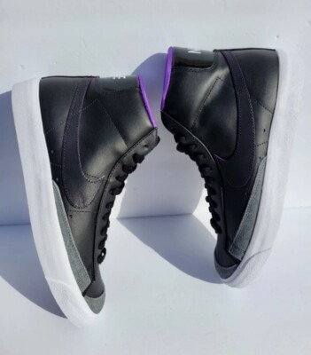 B18- SIZE 9.5 MEN'S NIKE BLAZER MID 77 EMB BLACK / PURPLE DQ8767 001