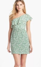 Jenny You Collection Lulu' Print One-Shoulder Silk Dress Green White Floral Sz 6
