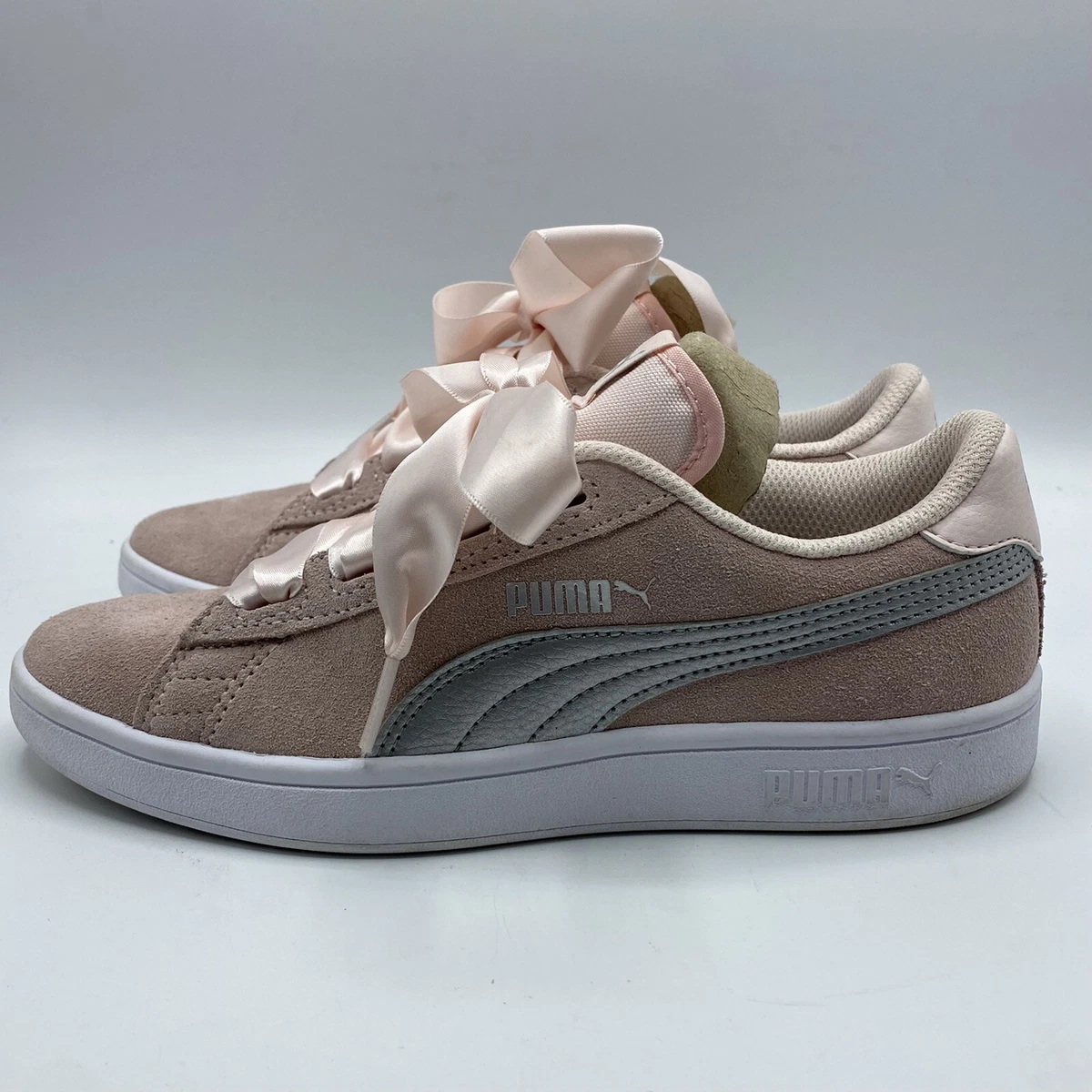 Puma Smash Ribbon Jr Sneaker Trainers Shoes Baby Pink 366003 02