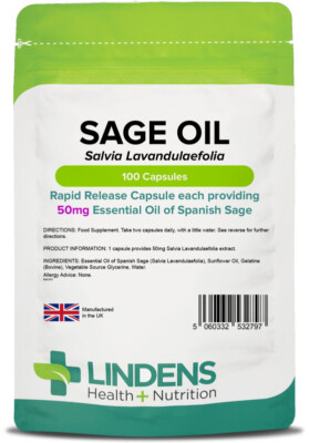 Lindens Oil of Sage 50mg 3-PACK 300 Capsules Rapid Release