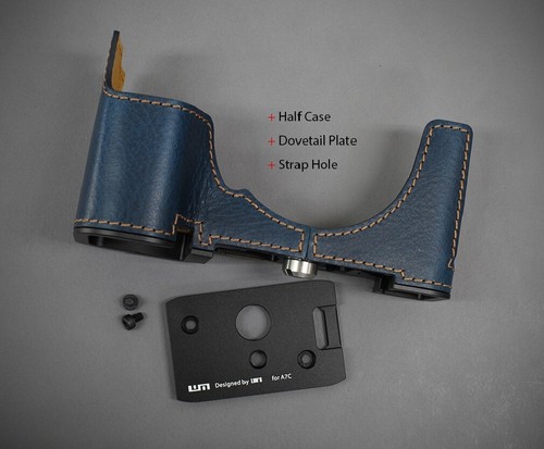 LIM'S Genuine Leather Camera Half Case & Dovetail Plate For Sony A7C Case Navy - Picture 2 of 12